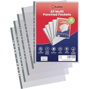 Lotus Pochettes perforées Premium A3 Portrait 90 micron transparent en polypropylène Protège-feuilles cristal clair, résistants pour documents, présentations et stockage d'archives 78213 (Lot de - Publicité Lotus Pochettes perforées Premium A3 Portrait 90 micron transparent en polypropylène Protège-feuilles cristal clair, résistants pour documents, présentations et stockage d'archives 78213 (Lot de - Publicité