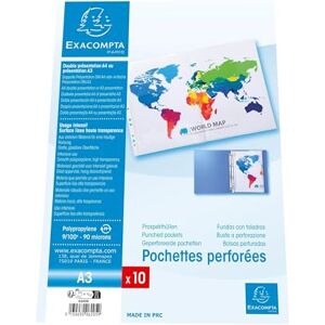 Exacompta Réf. 6205E Carton de 50 pochettes perforées en PP lisse 9/100ème A3 pliées en A4 Perforation universelle 11 trous Formats à classer A4 et A3 Incolore - Publicité Exacompta Réf. 6205E Carton de 50 pochettes perforées en PP lisse 9/100ème A3 pliées en A4 Perforation universelle 11 trous Formats à classer A4 et A3 Incolore - Publicité