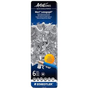 Staedtler Mars Lumograph, Crayons à papier de très haute qualité pour écriture et dessin artistique, Boîte en métal avec 6 crayons assortis 8B/7B/6B/4B/2B/HB, 100 G6 - Publicité Staedtler Mars Lumograph, Crayons à papier de très haute qualité pour écriture et dessin artistique, Boîte en métal avec 6 crayons assortis 8B/7B/6B/4B/2B/HB, 100 G6 - Publicité
