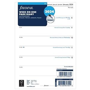 Filofax Agenda 2024 semainier par page 4 langues au format A5 - Publicité Filofax Agenda 2024 semainier par page 4 langues au format A5 - Publicité
