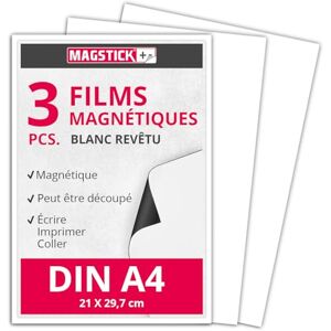 Magstick 3er Set Film magnétique en DIN A4 magnétique, revêtement blanc écriture permanente découpable sur mesure pour créer des aimants pour véhicules KFZ Auto LKW panneau d'entrepôt mag112 - Publicité Magstick 3er Set Film magnétique en DIN A4 magnétique, revêtement blanc écriture permanente découpable sur mesure pour créer des aimants pour véhicules KFZ Auto LKW panneau d'entrepôt mag112 - Publicité