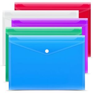 G4GADGET Lot de 5 pochettes A4 à bouton-pression en plastique transparent pour le stockage de documents et l'organisation de fournitures de bureau – Chemises transparentes légères avec fermeture à pression - Publicité G4GADGET Lot de 5 pochettes A4 à bouton-pression en plastique transparent pour le stockage de documents et l'organisation de fournitures de bureau – Chemises transparentes légères avec fermeture à pression - Publicité