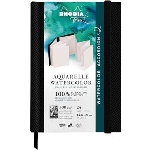 Rhodia TOUCH 116153C Carnet aquarelle 100 % coton double accordéon grain fin 300 g/m² A5 portrait 32 pages fermeture élastique Brochure rigide Watercolor Book - Publicité Rhodia TOUCH 116153C Carnet aquarelle 100 % coton double accordéon grain fin 300 g/m² A5 portrait 32 pages fermeture élastique Brochure rigide Watercolor Book - Publicité