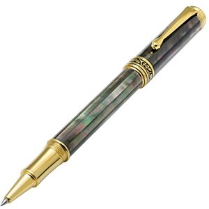 Xezo Maestro stylo roller, pointe fine. Incrustation de nacre noire de Tahiti océanique. Plaqué or 18 carats et titane. Fabriqué à la main, édition limitée, sérialisé - Publicité Xezo Maestro stylo roller, pointe fine. Incrustation de nacre noire de Tahiti océanique. Plaqué or 18 carats et titane. Fabriqué à la main, édition limitée, sérialisé - Publicité