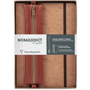 Clairefontaine 793439C Collection Nomaddict (ex Age Bag) Coffret Un Carnet Élastiqué Cousu My.Essential A5 192 Pages DOT + Une Trousse Plate avec Élastique en Véritable Cuir d'Agneau Tabac - Publicité Clairefontaine 793439C Collection Nomaddict (ex Age Bag) Coffret Un Carnet Élastiqué Cousu My.Essential A5 192 Pages DOT + Une Trousse Plate avec Élastique en Véritable Cuir d'Agneau Tabac - Publicité