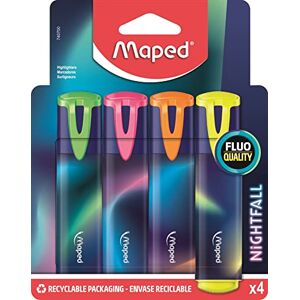 Maped 4 Surligneurs Nightfall Confort d'Écriture, Efficace sur Tous Types de Papier Couleurs Lumineuses Jaune Fluo + Vert + Rose + Orange Pochette Réutilisable 740700 Multicolore - Publicité Maped 4 Surligneurs Nightfall Confort d'Écriture, Efficace sur Tous Types de Papier Couleurs Lumineuses Jaune Fluo + Vert + Rose + Orange Pochette Réutilisable 740700 Multicolore - Publicité