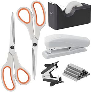 Asdirne Set de bureau, set de papeterie, comprenant 2 ciseaux, 1 agrafeuse, 1000 agrafes 26/6, 1 arrache-agrafes, 1 cutter et un ruban adhésif transparent, parfait compagnon de bureau - Publicité Asdirne Set de bureau, set de papeterie, comprenant 2 ciseaux, 1 agrafeuse, 1000 agrafes 26/6, 1 arrache-agrafes, 1 cutter et un ruban adhésif transparent, parfait compagnon de bureau - Publicité