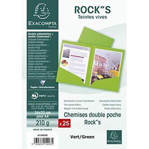Exacompta Réf. 415003E Paquet de 25 chemises double poche ROCK''S 210 g/m² couleurs vives chemises certifiées PEFC™ dimensions 24 x 32 cm pour documents format A4 couleur vert - Publicité Exacompta Réf. 415003E Paquet de 25 chemises double poche ROCK''S 210 g/m² couleurs vives chemises certifiées PEFC™ dimensions 24 x 32 cm pour documents format A4 couleur vert - Publicité