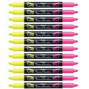 Pentel Twin Checker SLW8 Surligneur bi-pointe, Jaune et Rose, Lot de 12 - Publicité Pentel Twin Checker SLW8 Surligneur bi-pointe, Jaune et Rose, Lot de 12 - Publicité