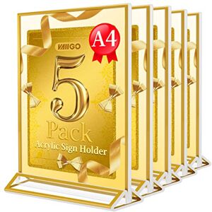 VAIIGO Lot de 5 présentoirs double face en acrylique A4 pour affiches, menus, restaurants, hôtels, photos, documents et plus encore (doré, A4/lot de 5) - Publicité VAIIGO Lot de 5 présentoirs double face en acrylique A4 pour affiches, menus, restaurants, hôtels, photos, documents et plus encore (doré, A4/lot de 5) - Publicité
