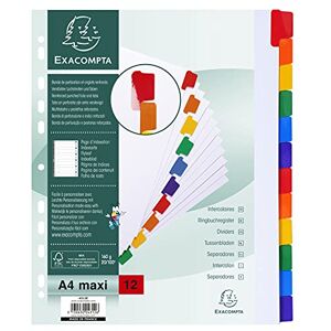 Exacompta Réf. 4312E Intercalaires en carte blanche 160g/m2 FSC® avec 12 onglets neutres en couleurs renforcés et plastifiés Page d'indexation imprimable Format à classer A4 maxi - Publicité Exacompta Réf. 4312E Intercalaires en carte blanche 160g/m2 FSC® avec 12 onglets neutres en couleurs renforcés et plastifiés Page d'indexation imprimable Format à classer A4 maxi - Publicité