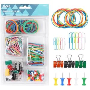 Eagle Kit de fournitures de bureau coloré – 50 mm et 33 mm trombones, pinces à reliure, punaises, élastiques en caoutchouc pour bureau, école, maison - Publicité Eagle Kit de fournitures de bureau coloré – 50 mm et 33 mm trombones, pinces à reliure, punaises, élastiques en caoutchouc pour bureau, école, maison - Publicité