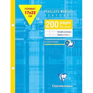 Clairefontaine 1351C Un Étui de Feuillets Mobiles Perforés 17x22 cm 200 Pages Grands Carreaux Papier Blanc 90 g Étui Réutilisable - Publicité Clairefontaine 1351C Un Étui de Feuillets Mobiles Perforés 17x22 cm 200 Pages Grands Carreaux Papier Blanc 90 g Étui Réutilisable - Publicité