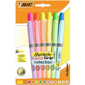 BIC Highlighter Grip Surligneurs Pointe Biseautée Couleurs Fluo Assorties Intenses et Pastel, Blister de 12 - Publicité BIC Highlighter Grip Surligneurs Pointe Biseautée Couleurs Fluo Assorties Intenses et Pastel, Blister de 12 - Publicité