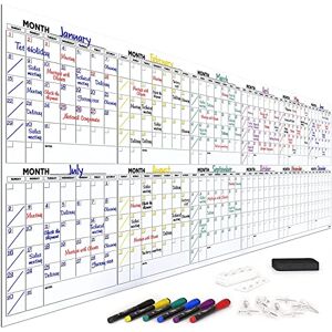 Scribbledo Calendrier annuel géant effaçable à sec 254 x 91,4 cm 12 mois Calendrier mural réutilisable Comprend 4 marqueurs 1 gomme et ruban de fixation - Publicité Scribbledo Calendrier annuel géant effaçable à sec 254 x 91,4 cm 12 mois Calendrier mural réutilisable Comprend 4 marqueurs 1 gomme et ruban de fixation - Publicité
