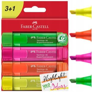 Faber-Castell 254604 Set de surligneurs TL 46, étui de 4 pièces, couleurs néon, pointe biseautée longue durée, largeur de trait 1 5 mm, rechargeable - Publicité Faber-Castell 254604 Set de surligneurs TL 46, étui de 4 pièces, couleurs néon, pointe biseautée longue durée, largeur de trait 1 5 mm, rechargeable - Publicité