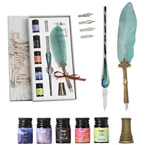 SIPLIV stylo plume de calligraphie en verre avec stylo plume, stylo en verre, encre 5 couleurs, 4 pointes de remplacement, repose-stylo, porte-stylo en métal, vert - Publicité SIPLIV stylo plume de calligraphie en verre avec stylo plume, stylo en verre, encre 5 couleurs, 4 pointes de remplacement, repose-stylo, porte-stylo en métal, vert - Publicité