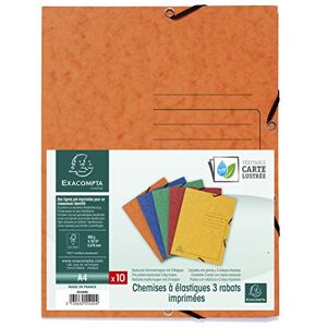 Exacompta Réf. 55400E Paquet de 10 chemises à élastiques imprimées pochettes 3 rabats en carte lustrée 355 g/m2 dimensions 24 x 32 cm pour documents au format A4 5 couleurs assorties - Publicité Exacompta Réf. 55400E Paquet de 10 chemises à élastiques imprimées pochettes 3 rabats en carte lustrée 355 g/m2 dimensions 24 x 32 cm pour documents au format A4 5 couleurs assorties - Publicité