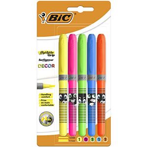 BIC Highlighter Grip Decor Surligneurs Pointe Biseautée Couleurs Assorties, Blister de 5 - Publicité BIC Highlighter Grip Decor Surligneurs Pointe Biseautée Couleurs Assorties, Blister de 5 - Publicité