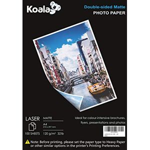 Koala Papier Photo Double Face Mat pour imprimante LASER, A4, 120 g/m², 100 feuilles. Convient pour l'impression de Photos, Brochures, Certificats, Livrets, Flyers, Dépliants, Calendriers, Cartes - Publicité Koala Papier Photo Double Face Mat pour imprimante LASER, A4, 120 g/m², 100 feuilles. Convient pour l'impression de Photos, Brochures, Certificats, Livrets, Flyers, Dépliants, Calendriers, Cartes - Publicité