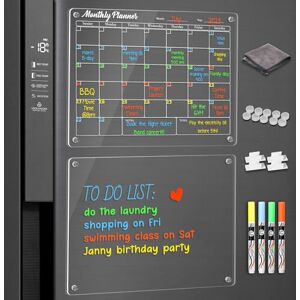 ANLIOTE Lot de 2 Calendrier Magnétique Frigo, 40 x 30cm Planificateurs Magnétiques et Mémo, Tableau Transparent Effaçable à Sec en Acrylique, Facile à Lire et à Nettoyer, 4 Marqueurs Craie de Couleurs - Publicité ANLIOTE Lot de 2 Calendrier Magnétique Frigo, 40 x 30cm Planificateurs Magnétiques et Mémo, Tableau Transparent Effaçable à Sec en Acrylique, Facile à Lire et à Nettoyer, 4 Marqueurs Craie de Couleurs - Publicité