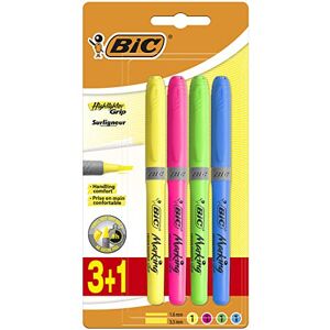 BIC Highlighter Grip Surligneurs Pointe Biseautée Couleurs Fluo Assorties, Blister de 3+1 - Publicité BIC Highlighter Grip Surligneurs Pointe Biseautée Couleurs Fluo Assorties, Blister de 3+1 - Publicité