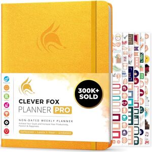 Clever Fox Agenda PRO Agenda de vie hebdomadaire et mensuel pour augmenter la productivité, la gestion du temps et atteindre vos objectifs Organisateur, Durée 1 an A4, Non daté (Jaune ambré) - Publicité Clever Fox Agenda PRO Agenda de vie hebdomadaire et mensuel pour augmenter la productivité, la gestion du temps et atteindre vos objectifs Organisateur, Durée 1 an A4, Non daté (Jaune ambré) - Publicité