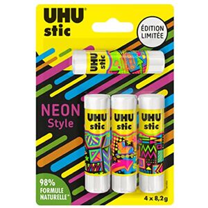 UHU Stic Bâtons de colle sans solvants, édition Limitée Néon, blanche, lot 4 stics de 8,2g - Publicité UHU Stic Bâtons de colle sans solvants, édition Limitée Néon, blanche, lot 4 stics de 8,2g - Publicité