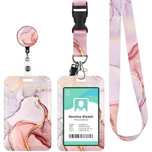 Maudzlan Porte Badge avec Cordon Tour de Cou Porte-cartes Swivel Lobster Clasp avec Lanières Rétractables pour Porte Badges d'Identification Clés Caméra Téléphone Portable (Marbre Rose) - Publicité Maudzlan Porte Badge avec Cordon Tour de Cou Porte-cartes Swivel Lobster Clasp avec Lanières Rétractables pour Porte Badges d'Identification Clés Caméra Téléphone Portable (Marbre Rose) - Publicité