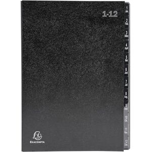 Exacompta Réf. 57012E Carton de 12 trieurs Ordonator couverture rigide intérieur en carte recyclée onglets plastifiés numériques de 1 à 12-12 compartiments dim 25x33 cm pour A4 noir - Publicité Exacompta Réf. 57012E Carton de 12 trieurs Ordonator couverture rigide intérieur en carte recyclée onglets plastifiés numériques de 1 à 12-12 compartiments dim 25x33 cm pour A4 noir - Publicité