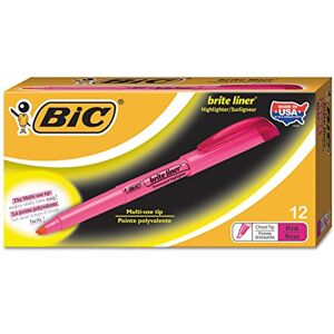 BIC Highlighter Grip Surligneurs Pointe Biseautée Rose, Boîte de 12 - Publicité BIC Highlighter Grip Surligneurs Pointe Biseautée Rose, Boîte de 12 - Publicité