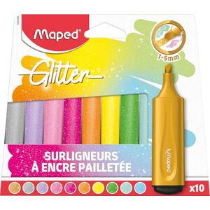 Maped Surligneurs Fluo Glitter Lot de 10 Pointe Biseautée Encres Pailletées Longue Durée Usage Scolaire, Bullet Journal et Professionnel - Publicité Maped Surligneurs Fluo Glitter Lot de 10 Pointe Biseautée Encres Pailletées Longue Durée Usage Scolaire, Bullet Journal et Professionnel - Publicité