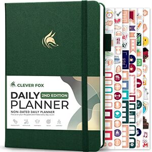 Clever Fox Agenda journalier 2ème édition – organisateur de tâches à blocs de temps non daté avec emploi du temps & liste de choses à faire – A5, 6 mois (Vert forêt) - Publicité Clever Fox Agenda journalier 2ème édition – organisateur de tâches à blocs de temps non daté avec emploi du temps & liste de choses à faire – A5, 6 mois (Vert forêt) - Publicité