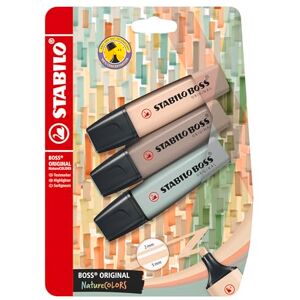 STABILO BOSS ORIGINAL NatureCOLORS Surligneur- Blister carton x 3 surligneurs beige rosé, gris taupe, vert eucalyptus - Publicité STABILO BOSS ORIGINAL NatureCOLORS Surligneur- Blister carton x 3 surligneurs beige rosé, gris taupe, vert eucalyptus - Publicité