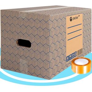packer PRO Lot de 12 boîtes de déménagement et de rangement extra larges 30x300x250mm + Rouleau d'adhésif, Ultra résistantes avec poignées, 100% écologique - Publicité packer PRO Lot de 12 boîtes de déménagement et de rangement extra larges 30x300x250mm + Rouleau d'adhésif, Ultra résistantes avec poignées, 100% écologique - Publicité