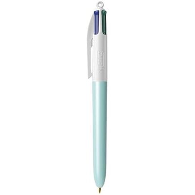 BIC 1 Stylo 4 Couleurs Classiques (Noir, Bleu, Vert et Rouge) Décor Pearl Turquoise Nacré Pointe Moyenne : 1 mm - Publicité BIC 1 Stylo 4 Couleurs Classiques (Noir, Bleu, Vert et Rouge) Décor Pearl Turquoise Nacré Pointe Moyenne : 1 mm - Publicité