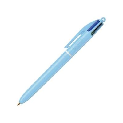 BIC 1 Stylo 4 Couleurs Classiques (Noir, Bleu, Vert et Rouge) Décor Bleu Pastel Pointe Moyenne : 1 mm - Publicité BIC 1 Stylo 4 Couleurs Classiques (Noir, Bleu, Vert et Rouge) Décor Bleu Pastel Pointe Moyenne : 1 mm - Publicité