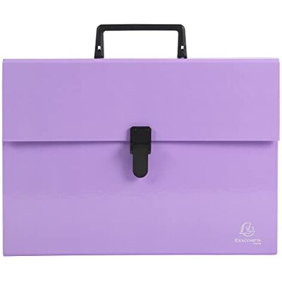 Exacompta Réf. 56765E 1 trieur valisette avec poignée Aquarel soufflets renforcés multicolores fermeture par bouton clip 18 compartiments dim 32x24 cm pour A4 couleur mauve - Publicité Exacompta Réf. 56765E 1 trieur valisette avec poignée Aquarel soufflets renforcés multicolores fermeture par bouton clip 18 compartiments dim 32x24 cm pour A4 couleur mauve - Publicité