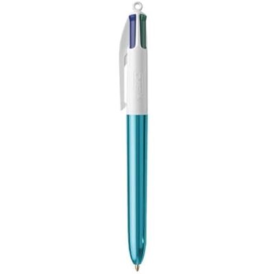 BIC 1 Stylo Bille Rechargeable 4 Couleurs Classiques (Noir, Rouge, Vert, Bleu) Pointe Moyenne Collection Shine Corps Couleur Brillante de Turquoise - Publicité BIC 1 Stylo Bille Rechargeable 4 Couleurs Classiques (Noir, Rouge, Vert, Bleu) Pointe Moyenne Collection Shine Corps Couleur Brillante de Turquoise - Publicité