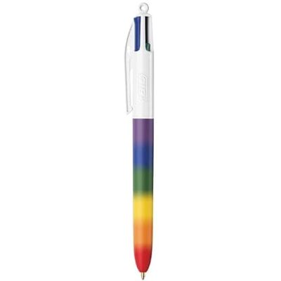 BIC 1 Stylo 4 Couleurs Classiques (Noir, Bleu, Vert et Rouge) Décor Arc-en-Ciel Punch Pointe Moyenne : 1 mm - Publicité BIC 1 Stylo 4 Couleurs Classiques (Noir, Bleu, Vert et Rouge) Décor Arc-en-Ciel Punch Pointe Moyenne : 1 mm - Publicité