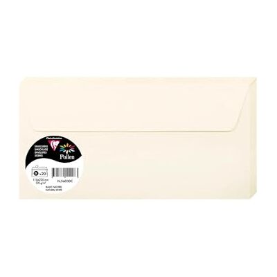 Clairefontaine 56030C Paquet de 20 Enveloppes DL 11x22cm Blanc Naturel 120g - Publicité Clairefontaine 56030C Paquet de 20 Enveloppes DL 11x22cm Blanc Naturel 120g - Publicité