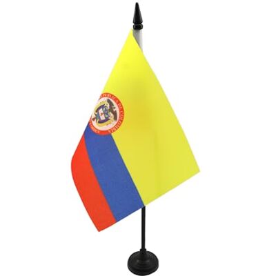 AZ FLAG Drapeau De Table Colombie avec armes 21x14 cm Petit Drapeau Colombien De Bureau 100% Polyester Avec Hampe De 25cm Et Socle En Plastique Noir - Publicité AZ FLAG Drapeau De Table Colombie avec armes 21x14 cm Petit Drapeau Colombien De Bureau 100% Polyester Avec Hampe De 25cm Et Socle En Plastique Noir - Publicité