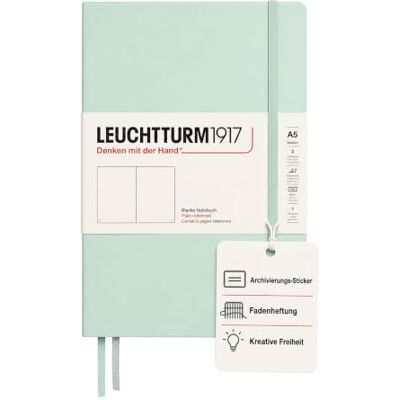 LEUCHTTURM1917 367258 Carnet de notes Medium (A5), Couverture rigide, 251 pages numérotées, Mint Green, blanc - Publicité LEUCHTTURM1917 367258 Carnet de notes Medium (A5), Couverture rigide, 251 pages numérotées, Mint Green, blanc - Publicité