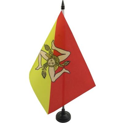 AZ FLAG Drapeau De Table Sicile 21x14 cm Petit Drapeau Sicilien De Bureau 100% Polyester Avec Hampe De 25cm Et Socle En Plastique Noir - Publicité AZ FLAG Drapeau De Table Sicile 21x14 cm Petit Drapeau Sicilien De Bureau 100% Polyester Avec Hampe De 25cm Et Socle En Plastique Noir - Publicité