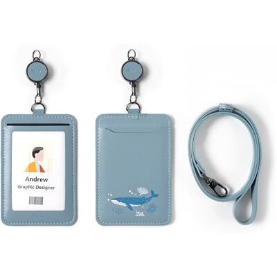 EKAX Porte-badge avec lanière réglable et porte-badge rétractable – Porte-carte double face pour bureau, carte de bus, étudiant, infirmière, police, enseignant – Baleine endormie - Publicité EKAX Porte-badge avec lanière réglable et porte-badge rétractable – Porte-carte double face pour bureau, carte de bus, étudiant, infirmière, police, enseignant – Baleine endormie - Publicité
