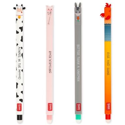 LEGAMI Set of 4 Farm Sweet Farm Erasable Gel Pens, Stylos à encre thermosensible effaçable, noir, rose, vert, rouge, efface sans consommer de feuille, pointe 0,7 mm - Publicité LEGAMI Set of 4 Farm Sweet Farm Erasable Gel Pens, Stylos à encre thermosensible effaçable, noir, rose, vert, rouge, efface sans consommer de feuille, pointe 0,7 mm - Publicité