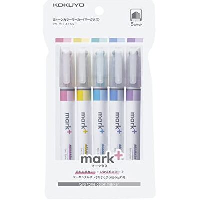 KOKUYO Mark+ PM-MT100-5S Surligneur deux couleurs de nuances similaires, lot de 5 (rose, bleu, vert, violet et jaune) - Publicité KOKUYO Mark+ PM-MT100-5S Surligneur deux couleurs de nuances similaires, lot de 5 (rose, bleu, vert, violet et jaune) - Publicité