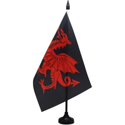 AZ FLAG Drapeau De Table Pays de Galles Dragon Noir 21x14 cm Petit Drapeau Gallois De Bureau 100% Polyester Avec Hampe De 25cm Et Socle En Plastique Noir - Publicité AZ FLAG Drapeau De Table Pays de Galles Dragon Noir 21x14 cm Petit Drapeau Gallois De Bureau 100% Polyester Avec Hampe De 25cm Et Socle En Plastique Noir - Publicité
