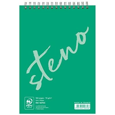 Calligraphe 15372C Un Bloc à Spirale Sténo Vert (une Marque de Clairefontaine) A5 14,8x21 cm 90 Feuilles Unies Blanches Papier 70 g - Publicité Calligraphe 15372C Un Bloc à Spirale Sténo Vert (une Marque de Clairefontaine) A5 14,8x21 cm 90 Feuilles Unies Blanches Papier 70 g - Publicité