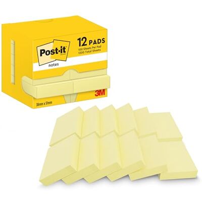 Post-It Notes Autocollantes, Pack de 12 Blocs, 100 Feuilles par Bloc, 38 mm x 51 mm, Jaune Pastel Feuillets Adhésifs pour Prise de Notes, Listes de Tâches et Rappels - Publicité Post-It Notes Autocollantes, Pack de 12 Blocs, 100 Feuilles par Bloc, 38 mm x 51 mm, Jaune Pastel Feuillets Adhésifs pour Prise de Notes, Listes de Tâches et Rappels - Publicité